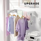 Upgrade Wall Mounted Drying Rack with 6 Hooks, 31.5" Foldable Laundry Rack, 5 Rods & Hooks Space Saver for Bathroom, Collapsible Clothing Rack with Template for Indoor Outdoor (White)