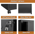 2 Drawer File Cabinet on Wheels, Mobile Two Drawer Filing Cabinet with Lock, Small Rolling Files Cabinets for Under Desk, Metal Filing Cabinets for Letter Size Folders - Assembly Required