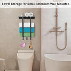 Towel Racks for Bathroom, Towel Rack with Shelf and 3 Hooks, Towel Storage Holders Wall for Rolled Bath Towels, Black