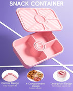 4 Pcs Bento Snack Box Containers, 4 Compartment Divided Stackable Food Storage Containers with Lids, Meal Prep Lunch Container with Sauce Cups