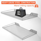 Wallmaster Heavy Duty Garage Wall Shelving 2 Pack 23.6"x11.8" Metal Wire Shelves Wall Mount Mesh Storage Rack for Garage, Office, Basement and Kithcen, max Load 65 lbs (Grey)