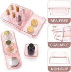 14 Pcs Clear Drawer Organizer, Adjustable Drawer Storage Box, 3-Size Desk Drawer Organizer, Acrylic Storage Bins for Makeup, Kitchen Utensils, Bedroom Dressers Tool Organizer for Gadgets, Pink