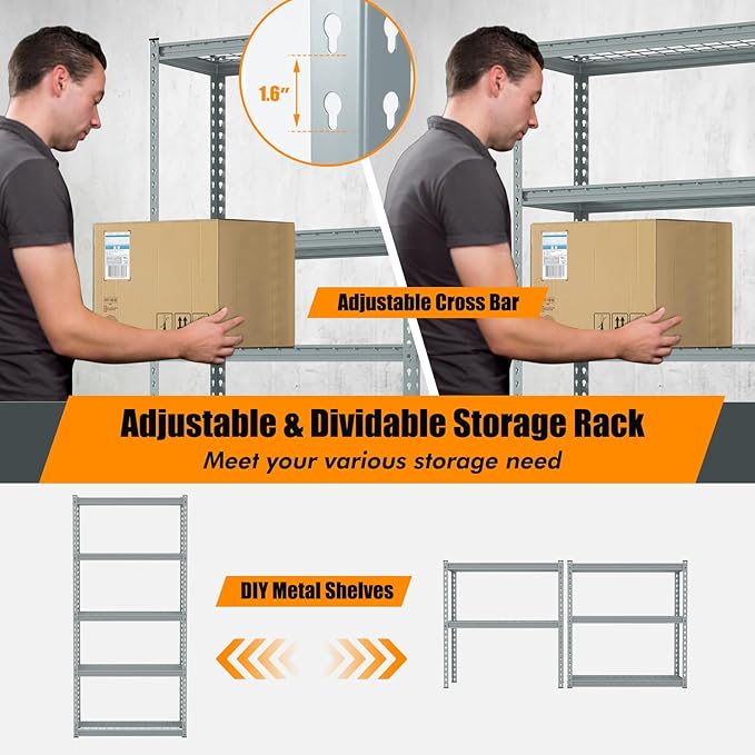 Giantex 5-Tier Storage Shelves Set of 2, Height Adjustable Metal Storage Utility Rack Shelf with Anti-Tipping Device, Heavy Duty Garage Shelving for Warehouse, Basement, 35.5" x 12" x 72", Grey