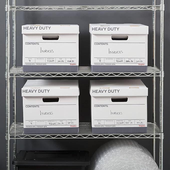Staples Storage & Filing Box, Heavy-Duty with Handles & Removable Lid, Letter & Legal Size Documents, Stackable, 12-Pack, White/Gray