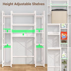 Over The Toilet Storage with 2 Drawers - 11 Tier Bathroom Organizer Freestanding Space Saver Storage Rack with Adjustable Shelf Above Toilet Stand with 4 Hooks for Restroom, Laundry, White