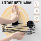 LEVERLOC Shower Caddy Suction Cup, 3 Pack Heavy Duty Bathroom Organizer for Inside Shower with Hooks & Soap Holder, Removable Bathroom Organizer, Rustproof Black Holder Storage Black