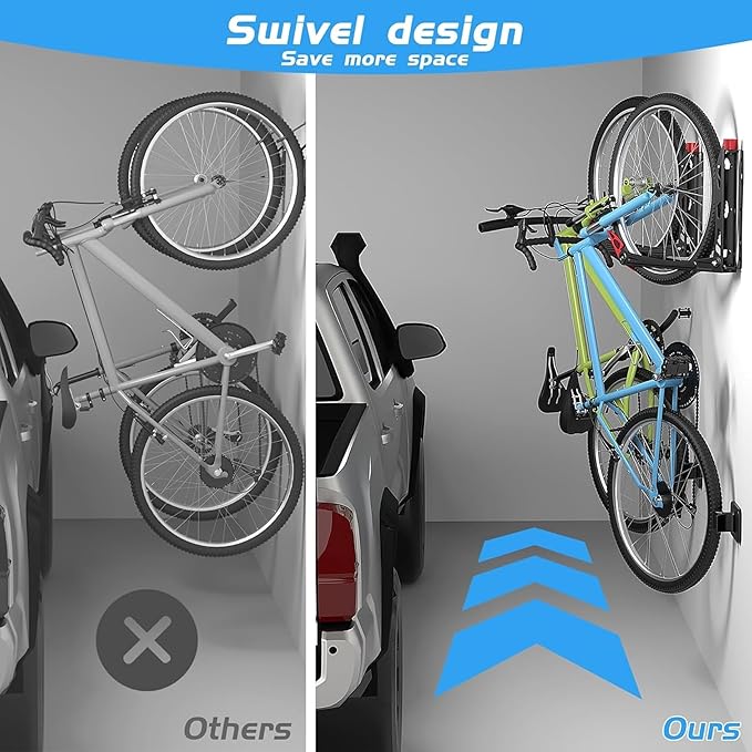 WALMANN BIKEPAL No Lifting Wall Mounted Swivel Bike Rack, Bike Wall Hangers for Garage Space Saving Vertical Bike Storage(1 Pack)