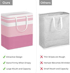 HomeHacks 2 Pack Large Laundry Baskets, Waterproof, Freestanding Laundry Hampers, Collapsible Clothes Hamper with Reinforced Handles in Laundry, College Dorm, Bathroom, Bedroom (Grey+Pink, 100Lx2)