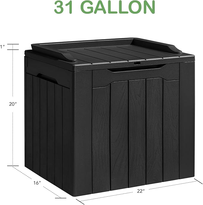 Homall 31 Gallon Resin Deck Box Waterproof Outdoor Storage Lockable Indoor Outdoor Organization and Storage Container for Patio Furniture Cushions, Garden Tools (Black)