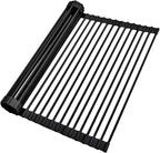 Ohuhu Over The Sink Dish Drainer Drying Rack, 17.6" W x 15.4" L Roll Up Dish Racks Kitchen Sink Organizer Silicone Wrapped Large in Sink Dish Drying Rack Foldable Rolling Drain Mats Anti-Slip