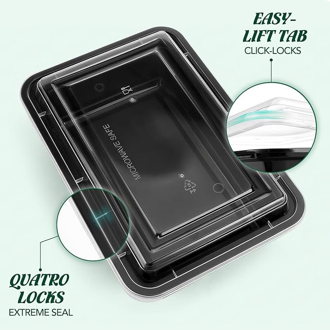 Glotoch Meal Prep Containers with Lids, Plastic food storage containers Reusable, 1-compartment BPA-free, Bento boxes for portion control & takeout, Microwave/freezer/dishwasher safe (50 pack, 32 oz)