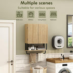 RUSTOWN Fluted Bathroom Wall Cabinet with 2 Doors, 3-Tier Modern Farmhouse Medicine Cabinet, Over The Toilet Storage Cabinet with Adjustable Shelf and Towel Bar (Natural, Medium)