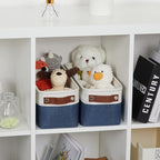 DULLEMELO Toilet Paper Baskets for Storage 15"x6"x5.5" Small Rectangular Baskets for Towels [2 Pack] Collapsible Fabric for Organizing Closet,Shelf,Toys (White&Blue)