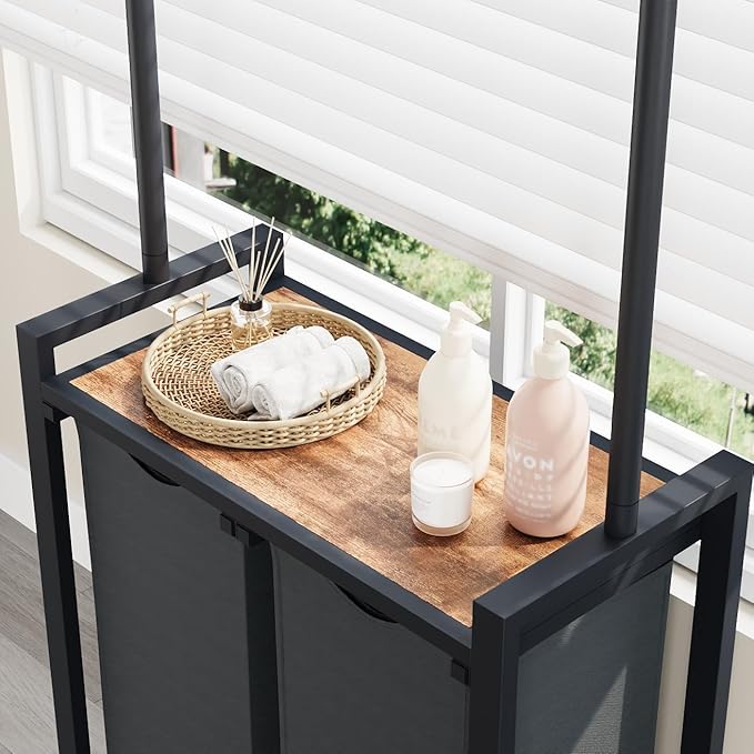 IDEALHOUSE Laundry Sorter 2 Section with Hanging Rack,Rolling Laundry Sorter Hamper with Shelf & Lockable Wheels,Laundry Basket Organizer for Laundry Room, Bedroom, Bathroom
