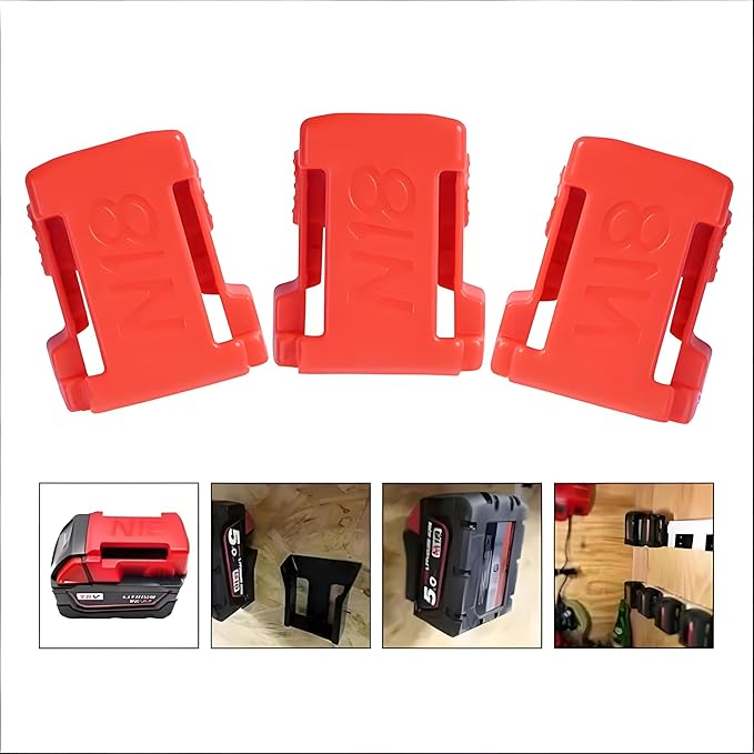 Battery Holder and Tool Holder for Milwaukee M18 18V, 10 Pack Wall Mount Organizer Storage Shelf with Screws