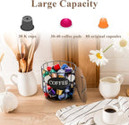 yarlung Coffee Pod Holder with Lid, Large Capacity K Cup Holder with Rustic Wooden Base, Black Wire Coffee Storage Basket for Kitchen Countertop, Cafe Bar Organizer