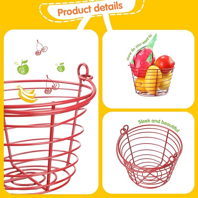 4 Pieces Egg Baskets for Collecting Fresh Eggs with Handle Chicken Wire Egg Basket Metal Storage Basket for Gathering Transporting Eggs Fruit Food Farmhouse Kitchen Decoration 4 Size(Red)