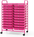 COSTWAY 20-Drawer Rolling Storage Cart, Utility Storage Organizer Cart for Tools, Scrapbook, Paper, Craft, Multipurpose Storage Trolley on Wheels for Home Office School, Hot Pink