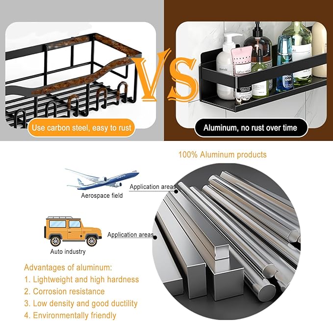 Shower Caddy 2 Pack - Bathroom Shower Shelf Rust-Proof Aluminum Adhesive Installation No Drilling Required, Suitable for Bathroom Storage and Home Decoration