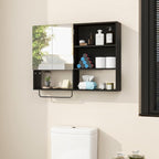 Medicine Cabinet, Wooden Bathroom Wall Cabinet with 2 Doors, Adjustable Shelves & Towel Bar, Over Toilet Storage Cabinet Wall Mounted for Laundry with Mirror, Black