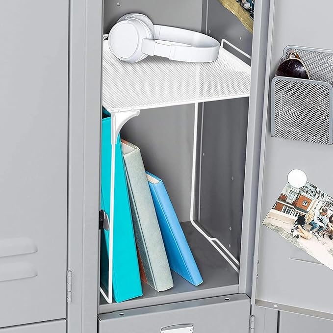 Locker Organizer Shelf Stackable Extra Locker Shelf for School Locker Organizer Storage Cabinet Accessories Suitable for School, Office, and Home use (2, White)