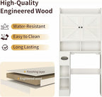 Vipbear Over The Toilet Storage Cabinet, 32.3” W Farmhouse Bathroom Storage Cabinet Above Toilet with Toilet Paper Holder and Barn Doors, Freestanding Restroom Organizer Space Saving Rack, White