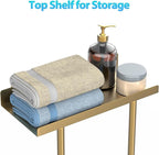 Towel Rack for Bathroom, Wall Mounted Vertical Rolled Towel Storage Organizer Holder with Shelf, Holds Up 6 Large Bath Sheets, Gold Large Size