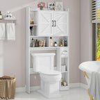 Vabches Over The Toilet Storage Cabinet, Farmhouse Storage Cabinet Over Toilet with 2 Barn Door & Toilet Paper Holder Stand，Home Space-Saving Toilet Rack, for Bathroom, Restroom, Laundry