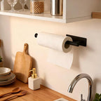 Paper Towel Holder Under Cabinet No Drilling, Self Adhesive Paper Towel Holder Wall Mount for Kitchen Rack,Under Cabinet Paper Towel Holder, RV, 304 Stainless Steel（Black）