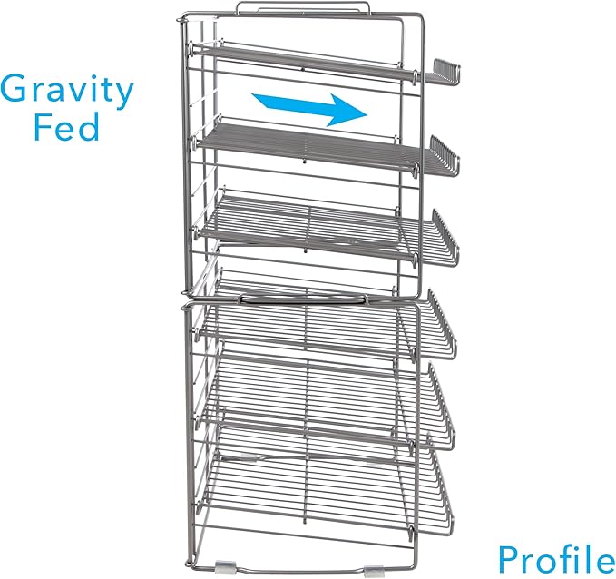 Atlantic Gravity-Fed Compact Double Canrack – Kitchen Organizer, Durable Steel Construction, Stackable or Side-by-Side, PN in Silver (Pack of 2)