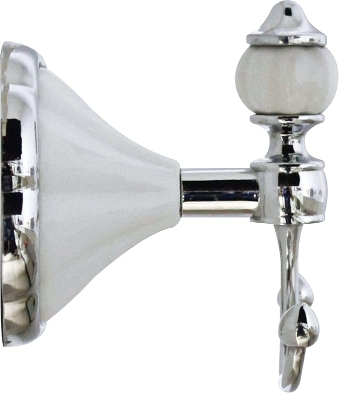 Double Robe & Towel Hook - White Porcelain & Chrome - Flora Series - 5 Year Warrantee
