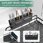 Dish Drying Rack for Kitchen Counter, Large Dish Drying Rack with Utensil Holder & Cutlery Tray, Dish Drainer with Drainboard, Black
