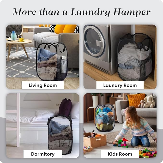 Laundry Basket, Laundry Hamper - Mesh Popup Laundry Hamper. Easy to Open,Collapsible Mesh Laundry Baskets, Portable Foldable Clothes Hampers for Dorm, Home, Bedroom, Bathroom70L
