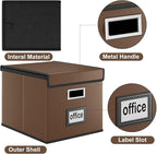 Huolewa Faux Leather File Organizer Box with Lid, Collapsible Hanging File Folder Box Organizer with Plastic Slides, Decorative Home/Office Filing Boxes for File and Folder Storage - Dark Brown