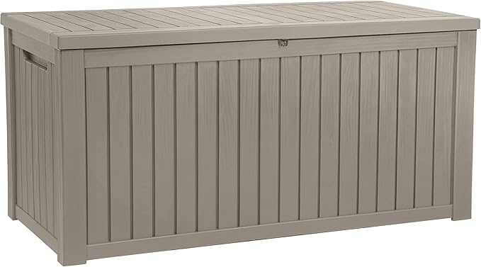 YITAHOME 180 Gallon XL Outdoor Storage Deck Box with Divider, Waterproof & Lockable, Ideal for Patio Furniture and Garden Tools, Resin-Built, Wood-Like Texture, Brown