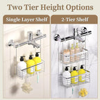 DELLAN Hanging Shower Organizer, 2-Tier Shower Rack with Hooks Over the Door, Bathroom Shower Caddy and Basket
