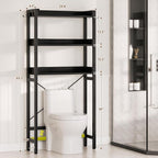 Over The Toilet Storage Rack - 3 Tier Bathroom Organizer with Shelves, Freestanding Space Saver Storage Rack Above Toilet Stand with 4 Hooks for Restroom, Laundry, Black