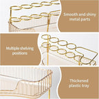 Upgraded 2-Tier Corner Bathroom Countertop Organizer – Spacious Storage for Makeup, Skincare & Perfumes, Built-in Brush Holder Fits Vanity/Dresser/Bsthtub (Vintage Gold)