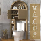 Over The Toilet Storage Cabinet, Bathroom Organizer Over Toilet, Arched Storage Organizer Cabinet with Anti-Tip Device and Adjustable Shelf for Washroom Laundry and Restroom, Natural