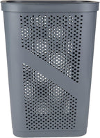 Mind Reader 60L Slim Laundry Hamper, Clothes Basket, Lid, Ventilated, Plastic, Set of 2, Gray