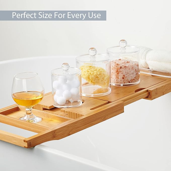 SheeChung 12-Pack Clear Acrylic Apothecary Jars with Labels - (6) 10oz &(6) 12oz Qtip Holder Set - Shatterproof Bathroom Vanity Organizer for Cotton Swabs,Balls,Pads-Minimalist storage