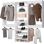ROOMTEC Modular Closet System, 60" Wall Mounted Closet Organizer with Hanging Rods and Shoe Shelf, Wooden Tower for Walk-In Closets, Wardrobe Storage Kit, White