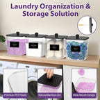 4 Pack Clear Laundry Pods Container, Plastic Square Laundry Room Organization and Storage Jars with Black Lids, Scoops & Labels for Detergent, Powder, Dryer Balls