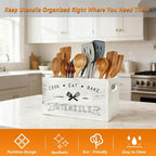 Large and Durable Retro White Wooden Kitchen Utensil Holder - Ideal Kitchen Counter Decor for Party, Counter & More （Retro White 4 Compartment）