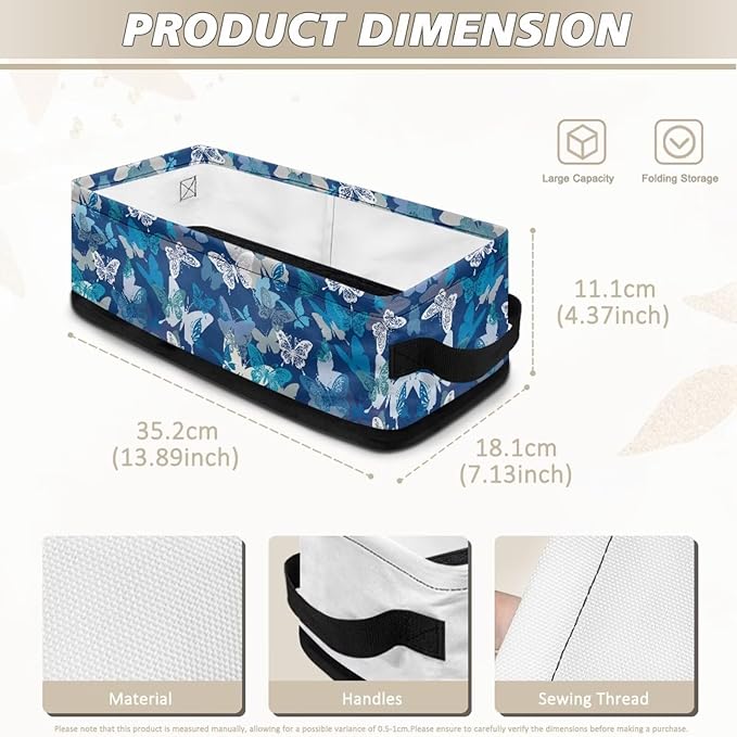 Shelf Storage Baskets for Organizing, Small Baskets Office Supplies Storage Basket Decorative Storage Cube for Home Bedroom Bathroom Accessories, Blue Butterfly