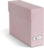Bigso Lovisa Fiberboard Label Frame 12 File Storage Box - Paperwork Storage Box with Metal Label Holder - Durable Document Organizer with Flip Top Lid - 3.7in x 13in x 9.4 in - Melange Pink
