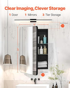 VEVOR Medicine Cabinet, 16 x 24 inch, Medicine Cabinet for Bathroom with Mirror, Aluminum Frame Bathroom Wall Cabinet, 2-Layer Adjustable Shelves, Recessed & Wall-Mounted Installation