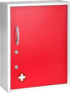 AdirMed Red Locking Medication Cabinet with Document Pocket, Metal Wall Mounted Medication Cabinet with Dual Lock and Dual Keys, 21" H x 16" W x 6" D