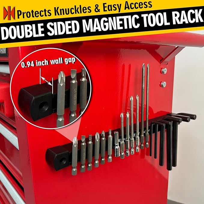 Double Sided Magnetic Tool Holder, 12 Inch Magnetic Tool Bar, Heavy Duty Wall Mount Strip with Ultra Strong Magnet for Garage, Workshop, Jobsite, Shed and Kitchen (2 Pack)