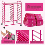 COSTWAY 20-Drawer Rolling Storage Cart, Utility Storage Organizer Cart for Tools, Scrapbook, Paper, Craft, Multipurpose Storage Trolley on Wheels for Home Office School, Hot Pink